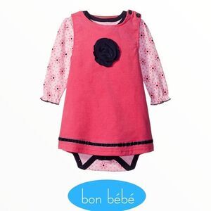 BON BEBE | Fuchsia | Corduroy Jumper Set with Longsleeve Lap Shoulder Bodysuit